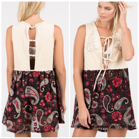 POL Boho 70’s Suede & Paisley Baby Doll Tunic - Picture 3 of 12